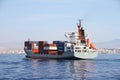 Medium containership Renate P sailing after leave Alicante harbor. Royalty Free Stock Photo