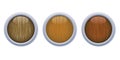 Medium glossy wooden buttons with a metal ring