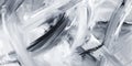 A medium grey background with abstract brushstrokes that intersect and overlap, creating a dynamic
