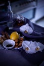 Fresh ingredients for turmeric tea. Turmeric root, ginger, lemon, cinnamon, black pepper corn, honey and coconut oil. Royalty Free Stock Photo