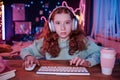 Serious Girl Playing Online Game Royalty Free Stock Photo