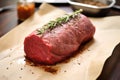 medium-rare beef tenderloin on butcher paper