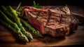 Medium Rare Grilled Tomahawk Beef Steak with Asparagus