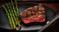 Medium Rare Grilled Tomahawk Beef Steak with Asparagus