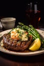 medium rare ribeye steak topped with garlic herb butter