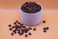 Medium roasted coffee beans intended for grinding