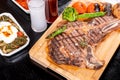 Medium Roasted T-Bone Steak and turkish raki stock photo