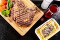 Medium Roasted T-Bone Steak and turkish raki stock photo