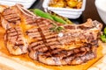 Medium Roasted T-Bone Steak and turkish wine stock photo