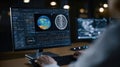 Medium shot capturing AI dashboard with detailed heatmaps highlighting critical brain scan features foreground sharp Royalty Free Stock Photo