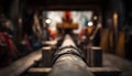 Medium shot capturing horizontal well corridor inside drilling site focusing on the drill pipes forward section with the Royalty Free Stock Photo
