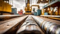 Medium shot capturing horizontal well corridor inside drilling site focusing on the drill pipes forward section with the Royalty Free Stock Photo