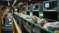 Medium shot capturing optical AI technology scanning and categorizing recyclable items during automated waste sorting Royalty Free Stock Photo