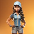 Medium shot of a cartoon young Woman in confident pose with long brown hair and casual sport light blue color clothes Royalty Free Stock Photo