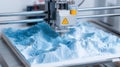 Medium shot of 3D printer creating detailed terrain model layers for accurate prototyping in architectural planning with Royalty Free Stock Photo