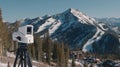 Medium shot focusing on a fixed AIpowered snow depth sensor installed on a pole capturing advanced equipment ensuring Royalty Free Stock Photo