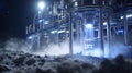Medium shot focusing on oxygen extraction equipment operating within a lunar regolith processing facility highlighting Royalty Free Stock Photo