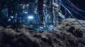 Medium shot focusing on oxygen extraction equipment operating within a lunar regolith processing facility highlighting Royalty Free Stock Photo