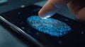Medium shot focusing on secure biometric authentication on a smartphone illustrating privacy safeguards and data Royalty Free Stock Photo