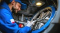 Medium shot focusing on a technician examining the dust bin and filters of a bagless vacuum cleaner demonstrating Royalty Free Stock Photo