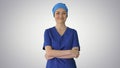 Confident nurse or doctor in blue uniform walking towards the ca Royalty Free Stock Photo