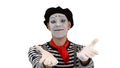 Mime sending you his heart on white background.