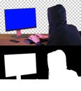 Hacker in hood cracking code using pc, Alpha Channel with Silhou Royalty Free Stock Photo