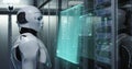 Humanoid robot working in a data center Royalty Free Stock Photo