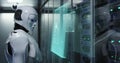 Humanoid robot working in a data center Royalty Free Stock Photo
