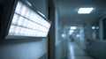 Medium shot of LED panel installation in an older clinic corridor showcasing energyefficient lighting and blurred Royalty Free Stock Photo