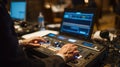 Medium shot of a professional setting up realtime captioning equipment for live hearing accessibility and communication Royalty Free Stock Photo