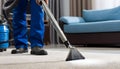 Medium shot of a professional using hot water extraction on a carpet lifting deepseated dirt and grime efficiently for a Royalty Free Stock Photo