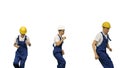 Three male construction workers in hard hats dancing in free sty Royalty Free Stock Photo