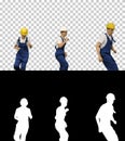 Three male construction workers in hard hats dancing in free sty Royalty Free Stock Photo