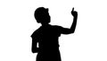 Silhouette Young smiling Worker woman pointing on imaginary butt