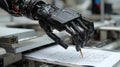 Medium shot of a sleek robotic arm efficiently inputting tax documents into an automated data entry system with precise Royalty Free Stock Photo