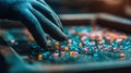 Medium shot of a technician sorting PLA bioplastics at a recycling facility to prepare for sustainable reprocessing into Royalty Free Stock Photo