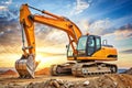 Medium-Sized Excavator in Construction Site Royalty Free Stock Photo
