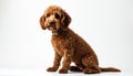 Seated Reddish-Brown Dog with Collar on White Background Royalty Free Stock Photo