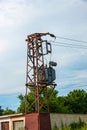 Medium voltage power tower and transformer substation. Used by small consumers and small industry Royalty Free Stock Photo