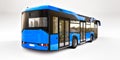 Mediun urban blue bus on a white isolated background. 3d rendering. Royalty Free Stock Photo