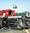 MEDIVAC HELICOPTER ARRIVES ON THE SCENE OF A AUTO ACCIDENT Royalty Free Stock Photo