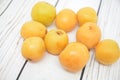 Medlar fruit loquat fresh yellow on wooden table vitamin agricolture nature