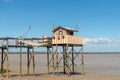 Medoc, Gironde estuary, France. Fishing huts on stilts called carrelet