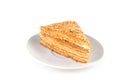 Medovik - layered honey cake on white plate Royalty Free Stock Photo