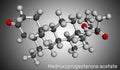 Medroxyprogesterone acetate, MPA, depot medroxyprogesterone acetate, DMPA molecule. It is progestin hormone drug. Molecular model Royalty Free Stock Photo