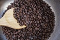 Meduim roasted coffee bean on process of roasting in home cafe Royalty Free Stock Photo