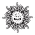 Medusa Gorgon head in flame hand drawn line art and dot work tattoo or print design isolated vector illustration. Gorgoneion is a