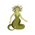 Medusa Gorgon mythical creature of Greek mythology, flat vector isolated. Royalty Free Stock Photo