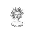 Medusa Gorgon sketch. Head with snakes hand drawn icon isolated on white background Royalty Free Stock Photo